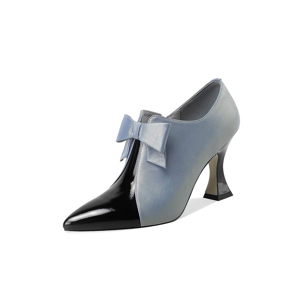 Elegant Black and Steel Blue Leather Women's Heels
